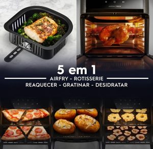 Fritadeira Elétrica sem oleo Forno Oven Airfryer 12L digital receita programada 2 bandejas espeto giratório 1700W Electrolux EAF90 Grafite 127v por Rita Lobo