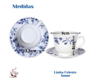 Conjunto 06 Xicaras com Pires Decorado Louça Opaline